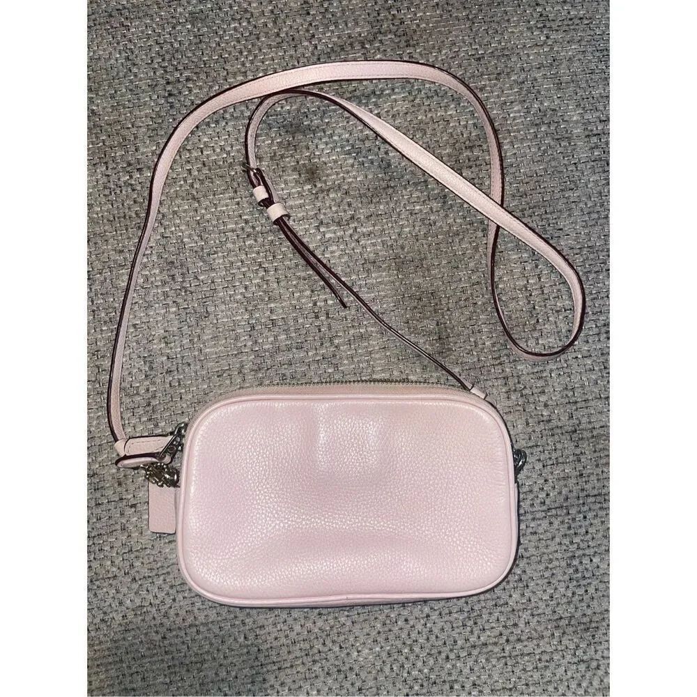 Coach Light Pink Pebbled Leather Mini Crossbody Bag double zip compartments - Picture 5 of 9